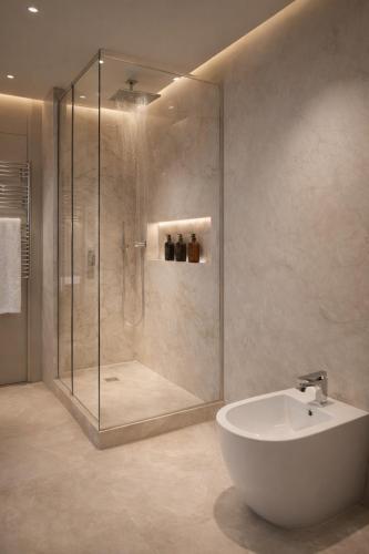 a bathroom with a shower and a tub and a sink at Masseria Villa Marchesi in Taranto