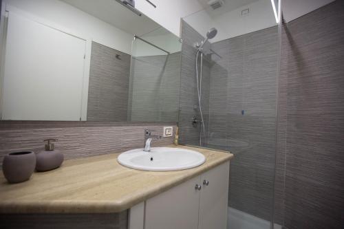 La salle de bains est pourvue d'un lavabo et d'une douche. dans l'établissement 4 Rent, à Albano Laziale