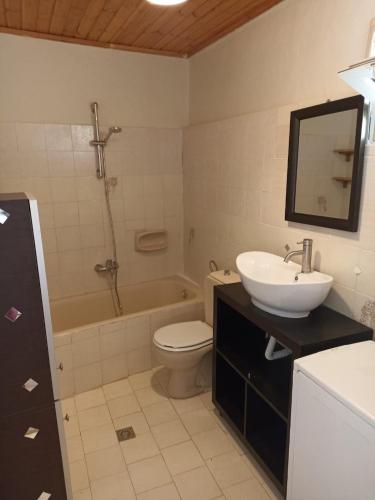 a bathroom with a sink and a toilet and a tub at ventus in Afionas