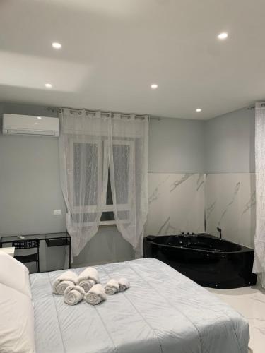 a bedroom with a bed with a bathtub and a sink at Al Barone 37 in Foggia