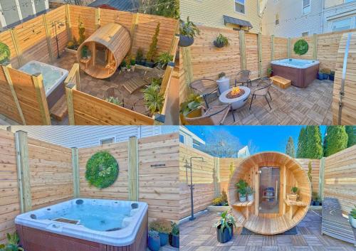 two pictures of a hot tub in a backyard at The Return - Multi-Unit Retreat - Sleeps 16 - Spa in Warren