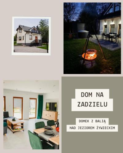 a collage of two pictures of a house at Dom na Zadzielu - domek z balią nad Jeziorem Żywieckim in Żywiec