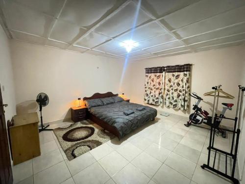 a bedroom with a bed and a light on the ceiling at Brimelia Lodge in Bammbatuk