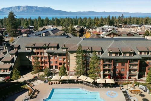 an aerial view of a resort with a swimming pool at Marriott's Timber Lodge in South Lake Tahoe