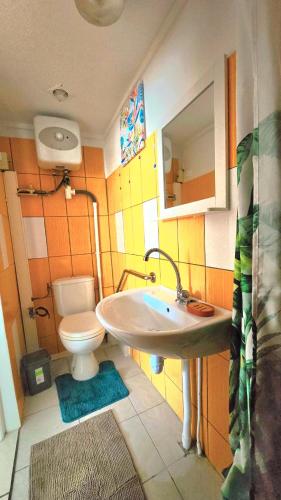a bathroom with a sink and a toilet at Logement meublé proche CHUM, idéal stagiaires et professionnels in Le Lamentin