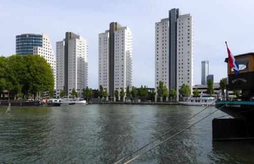a large body of water with tall buildings in the background at 1 bedroom appartement in the center of Rotterdam in Rotterdam