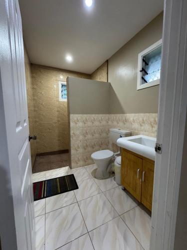 a bathroom with a toilet and a sink at Secure Vailima Home with Fale in Apia