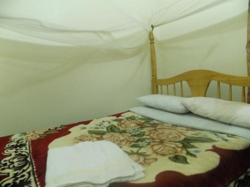 a bed with two pillows on top of it at Pride Travellers Hotel Mubende in Mubende