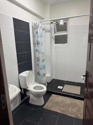 a bathroom with a toilet and a shower at LJ Homes in Nairobi
