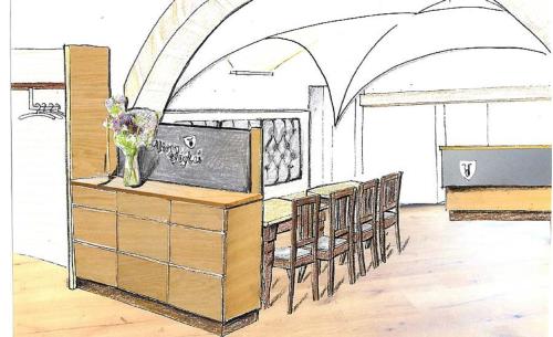 a drawing of a dining room with a table and chairs at Hotel Alte Vogtei in Wolframs-Eschenbach