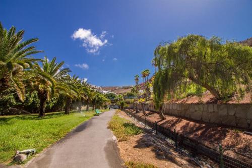 a street with palm trees on the side of a road at Granada II Apartments in Puerto Rico de Gran Canaria