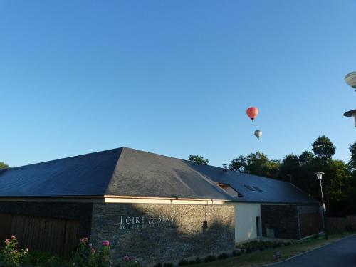 a hot air balloon flying over a building at Loire & Sens in Juigné-sur-Loire