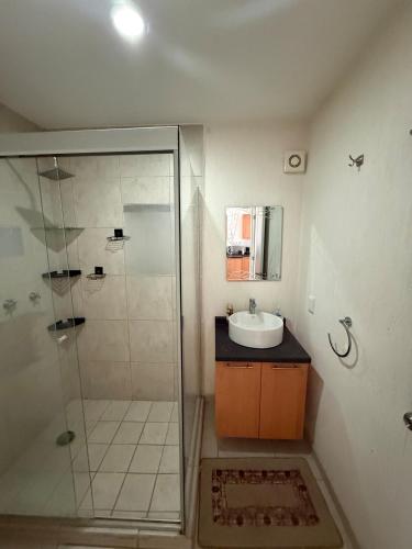 a bathroom with a shower and a sink at Family apartment next to Arena GDL and Zoo in Guadalajara