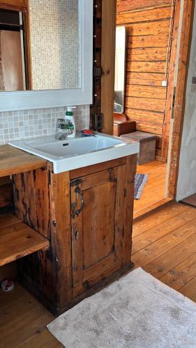 a bathroom with a sink in a cabin at Farmhouseinn1923 in Tõhela