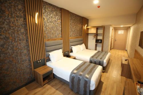 a hotel room with two beds in a room at Büpa Plus Hotel in Kayseri