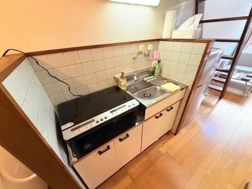 a small kitchen with a stove and a sink at ハイツロフト102 in Nagasaki