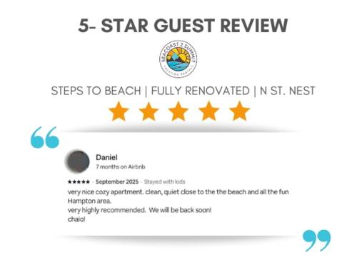 a screenshot of a star guest review on the star trust review website at Steps to Beach Fully Renovated Sleeps 6 in Hampton