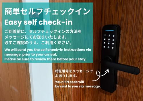 a sign that says easy self check in on a door at Cheers Social Apartment & Hotel BKK1 in Phnom Penh