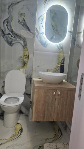 a bathroom with a toilet and a sink at DNY Home 2 in Giurgiu