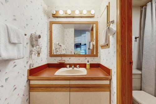 a bathroom with a sink and a mirror at Iron Horse Resort #C1083 in Winter Park