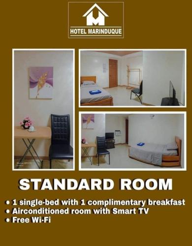 a collage of photos of a hotel room with a bed and a room with at Hotel Marinduque in Boac