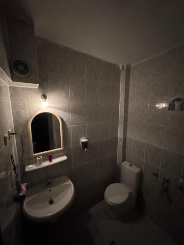 a bathroom with a toilet and a sink and a mirror at Mk Bigg Boss Otel in Erzurum