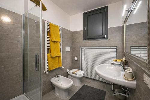 a bathroom with a sink and a toilet and a shower at Il Sogno terrazza panoramica in Massino Visconti
