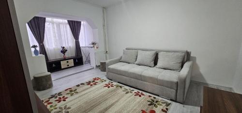 a living room with a couch and a rug at Apartament Daniela in Râmnicu Vâlcea