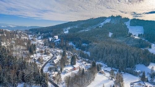 an aerial view of a snow covered mountain at Villa Weber Apartments in Albrechtice v Jizerských horách