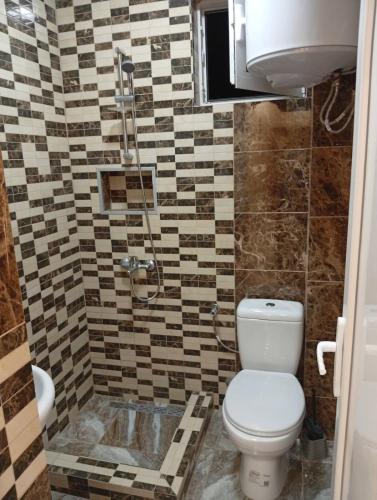 a bathroom with a toilet and a shower at Grandino rooms & apartments in Ulcinj