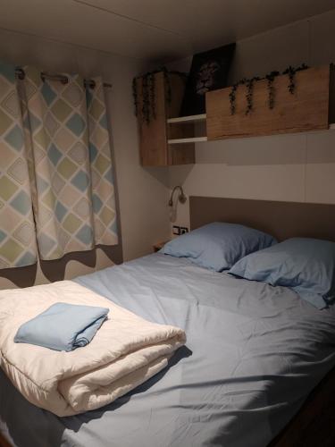 a bed in a room with two pillows on it at Le Havre de la jungle in Montereau