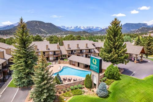an aerial view of a resort property with a swimming pool at Quality Inn near Rocky Mountain National Park in Estes Park