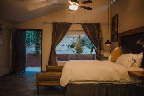 a bedroom with a large bed and a window at Tierra Mia Hacienda Ruta del Vino in Valle de Guadalupe