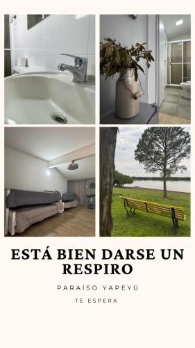 a collage of pictures of a bathroom and a sink at Paraiso Yapeyù in Yapeyú