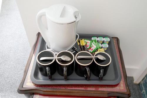 a tray with a bunch of scissors and a blender at Birchwood-Lodge in Horley
