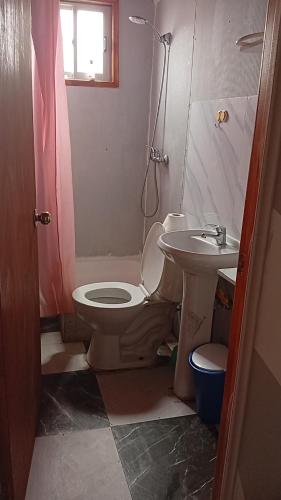 a bathroom with a toilet and a sink at Loft in El Tabo