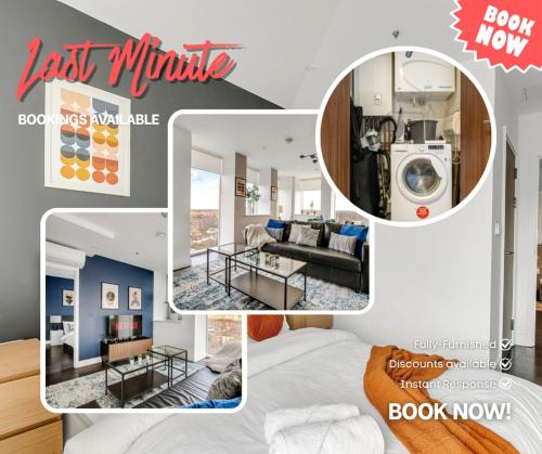 a collage of photos of a living room and a bedroom at Last-Minute Escape l Sleeps Up to 6 l Stylish City Views Near Station by Capital Retreat Short lets & Serviced Accommodations in Merton