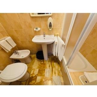 a bathroom with a toilet and a sink at Pensione Aurora in Imperia
