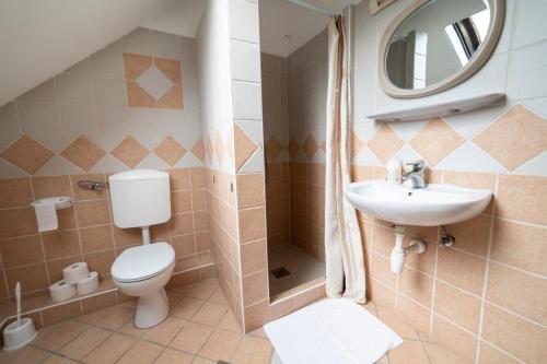 a bathroom with a toilet and a sink at Fenyves fogadó in Ásotthalom