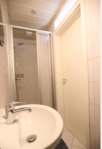 a bathroom with a sink and a shower at Villa Amarone in Mannheim