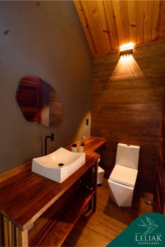 a bathroom with a white sink and a toilet at Hospedaria Leliak - Retiro Boutique de Montanha in Aiuruoca