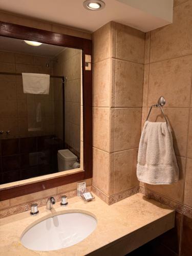 a bathroom with a sink and a mirror at Posada de Las Farolas in Salta