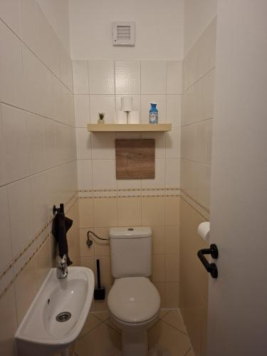 a small bathroom with a toilet and a sink at Apartmán Centrum in Šamorín
