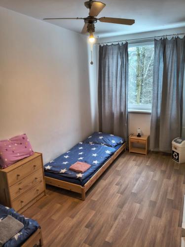a bedroom with a bed and a window at Stiborka in Olomouc