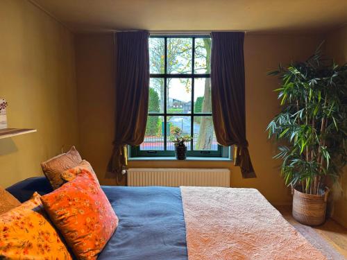 a bedroom with a bed and a window at De Noorderzon in Benningbroek