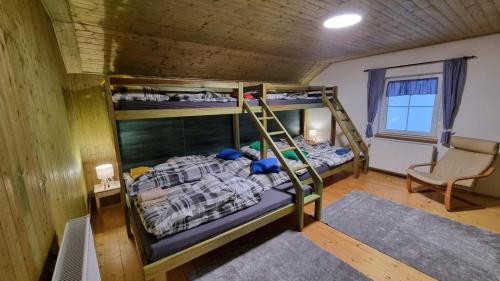 a bunk bed in a room with a ladder at Prázdninový dům u Špičáku in Albrechtice v Jizerských horách