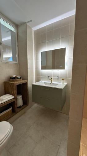 a bathroom with a sink and a toilet at Nuit En Brenne in Le Blanc