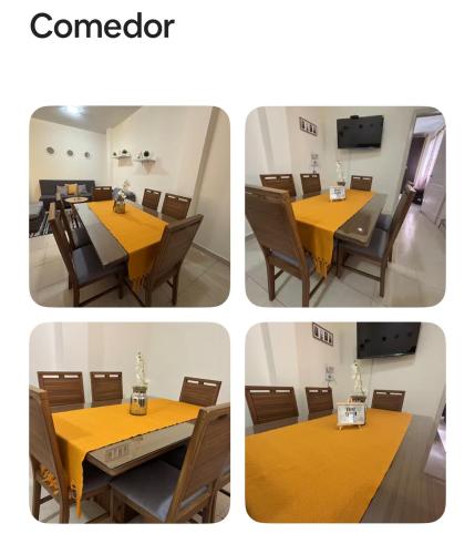 four pictures of a conference room with a table and chairs at Encantador Departamento Vistahermosa 1 in Tuxtla Gutiérrez