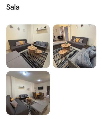 a collage of three pictures of a living room at Encantador Departamento Vistahermosa 1 in Tuxtla Gutiérrez