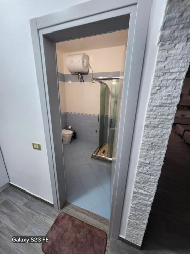 a bathroom with a shower and a toilet at Albert's house for rent in Vlorë